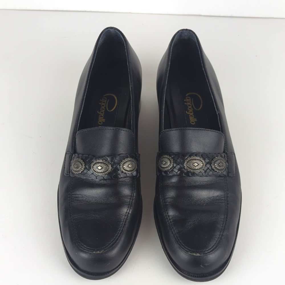 PAPPAGALLO Women's Black Leather Western Heeled Loafers